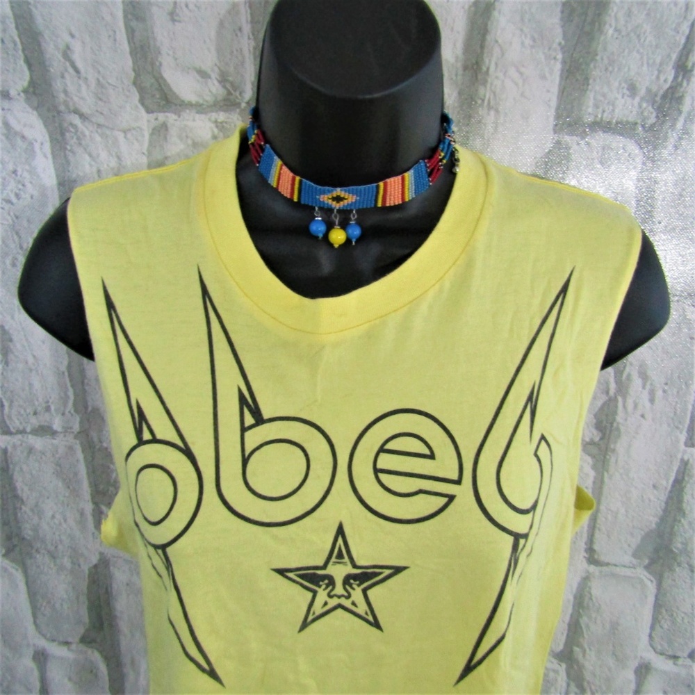 Obey Fringe Crop Yellow Top Small - Picture 4 of 8